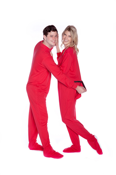 Jersey Knit Adult Footed Pajamas in Red: Big Feet Footed Onesie ...
